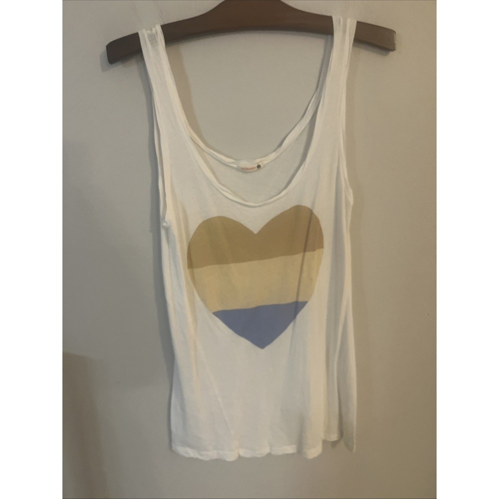 Womens Sundry White Off-tricolor Heart‎ 100% SUPIMA Cotton Tank T-Shirt 1 US/S *